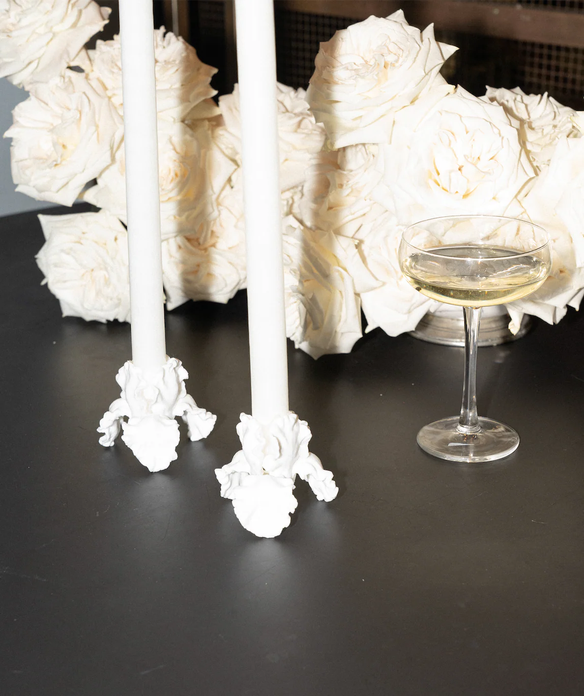 White | Flower Candle Holder Set of 2 - Image 4